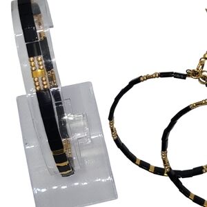 EB-204 Tila Bracelet (71/2") with Matching earrings (2"). Black  with 24K Gold p
